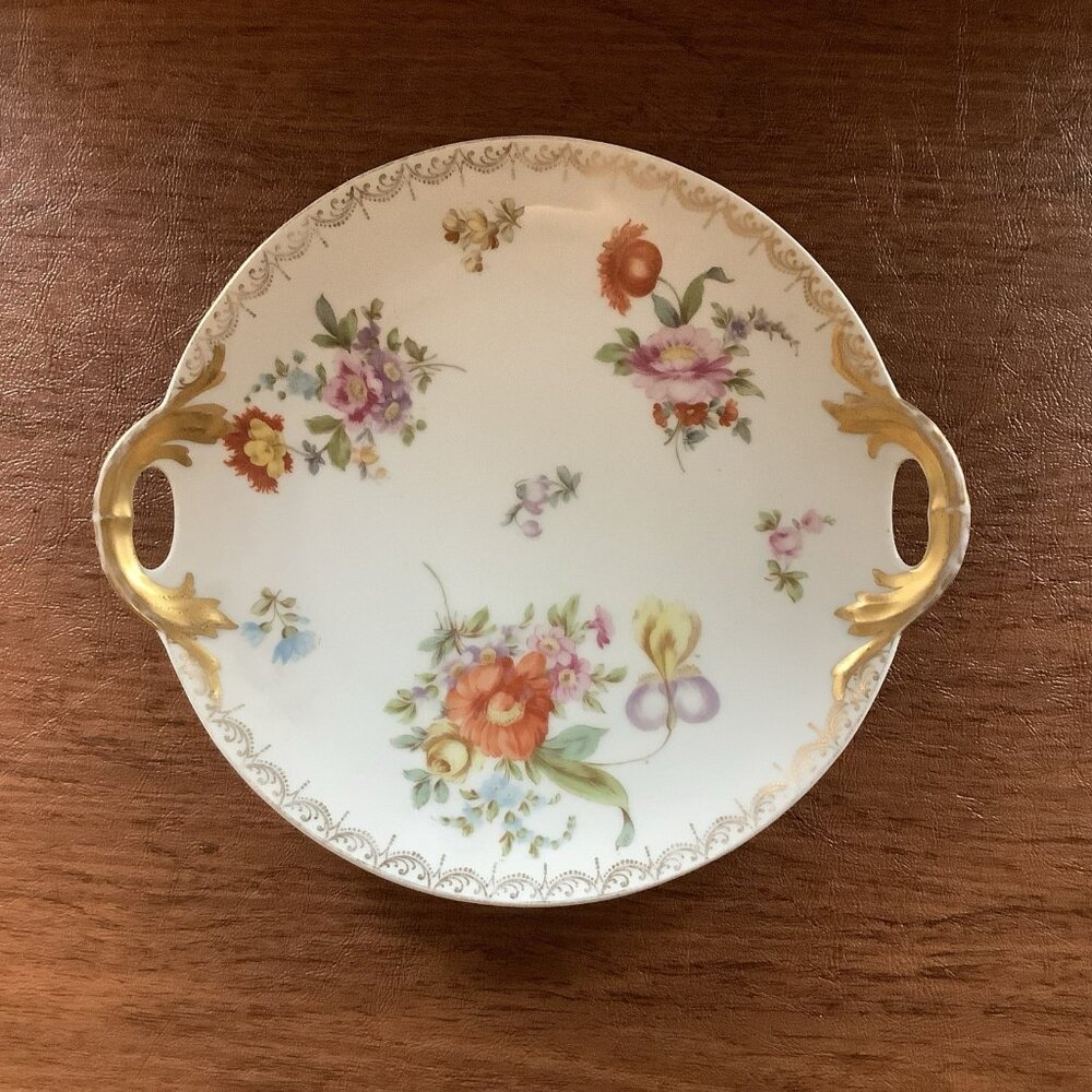 Vintage “Old Meissen Bavaria” Double Handled Plate, Floral Gold, Gorgeous!